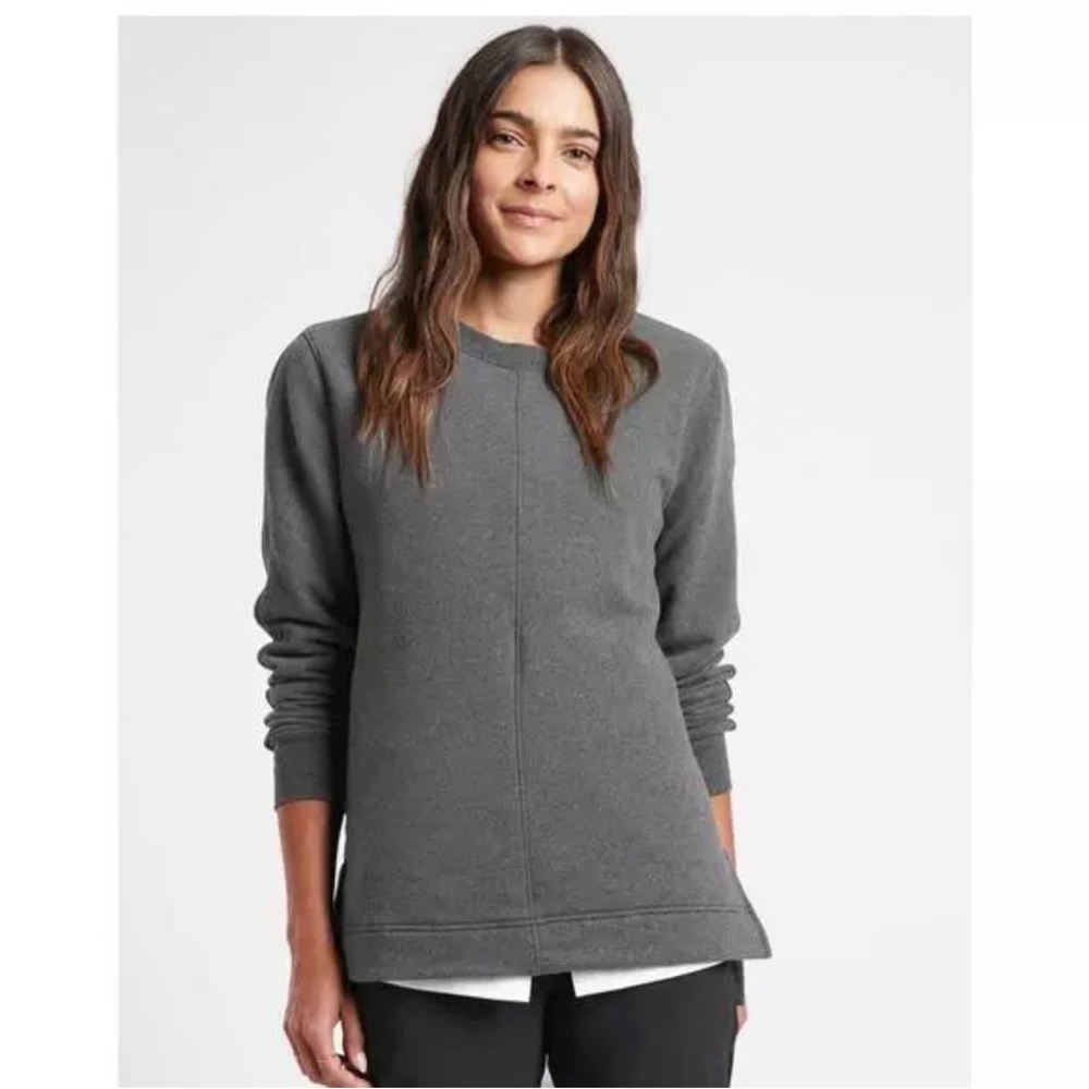 Athleta Retroplush Charcoal Gray Heather Lined Sweatshirt Pullover Size Medium